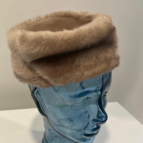 Vintage 1950s-60s Faux Fur Pill Box Hat Brown - Picture 1 of 6
